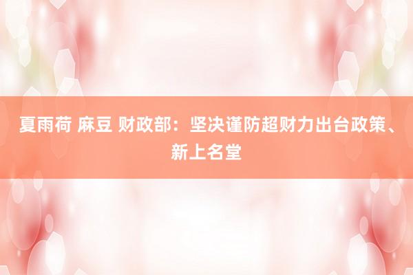 夏雨荷 麻豆 财政部：坚决谨防超财力出台政策、新上名堂