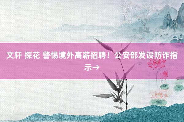 文轩 探花 警惕境外高薪招聘！公安部发设防诈指示→