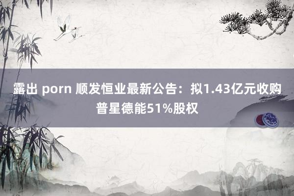 露出 porn 顺发恒业最新公告：拟1.43亿元收购普星德能51%股权