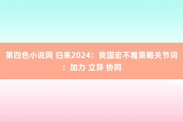 第四色小说网 归来2024：我国宏不雅策略关节词：加力 立异 协同